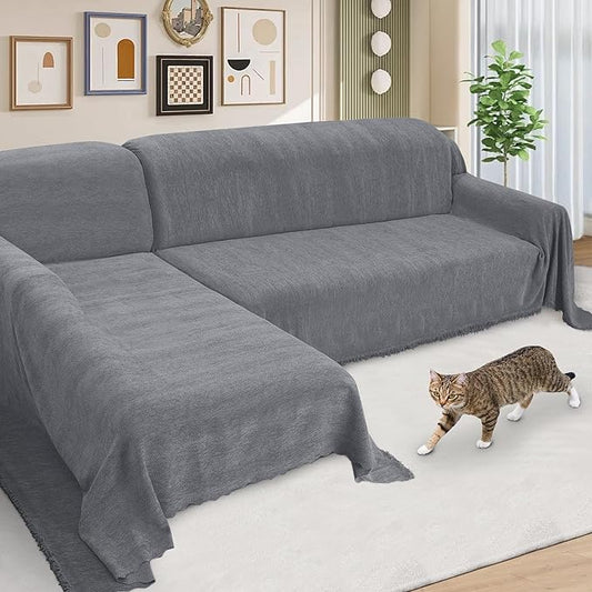 ALIECOM Sectional Couch Covers L Shape Sectional Sofa Cover for Dogs 2 Piece Thick Chenille L Shaped Couch Cover Blanket Chaise Sofa Slipcovers Pet Furniture Protector Washable (X-Large, Light Grey)