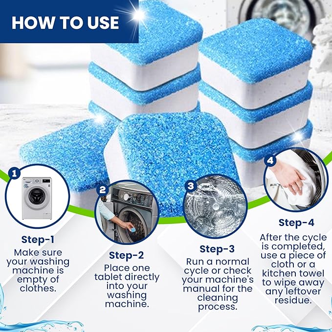 True Fresh Washing Machine Cleaner Tablets – 25-Pack Deep Cleaning for Front Loader, Top Load & HE Washers – Helps Remove Odor-Causing Residues, Pet Hair & Hard Water Buildup – Septic Safe