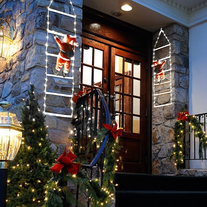 Toodour LED Christmas Light - 2.5FT Christmas Decorative Ladder Lights with Santa Claus, Xmas Decorations Light for Indoor Outdoor, Window, Garden, Home, Wall, Xmas Tree Decor - White