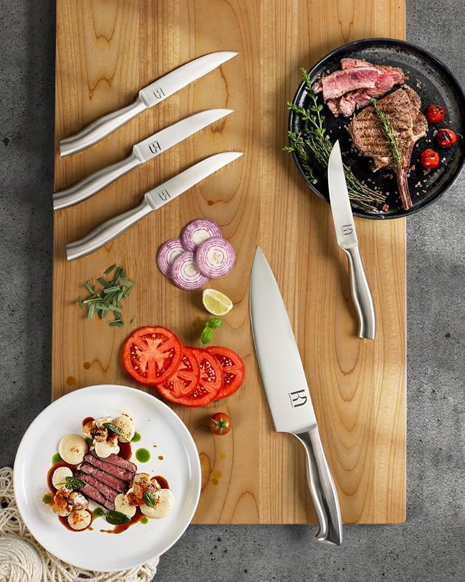 Kitchen Knife Block Set, Enduring Sharpness Premium Knife Set with Block, 14 Pcs Japanese High Carbon Stainless Steel Knives Set for Kitchen, Chef Knife Set with Block and Built in Sharpener