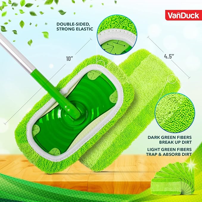 VanDuck Reusable Mop Pads Compatible with Swiffer Sweeper (2-Pack) - Washable Microfiber Mop Pads for Wet & Dry Use - All Purpose Floor Mopping and Cleaning Product