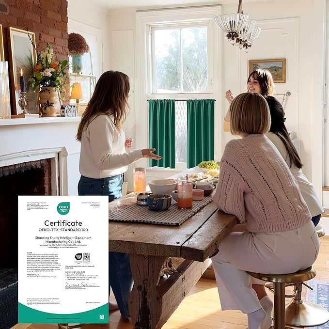 RYB HOME 100% Blackout Short Curtains for Small Window, Thermal Insulated Total Room Darkening Noise Reducing Curtains for Kitchen Bathroom Basement, 42 inches Wide by 48 inches Long, Dark Green