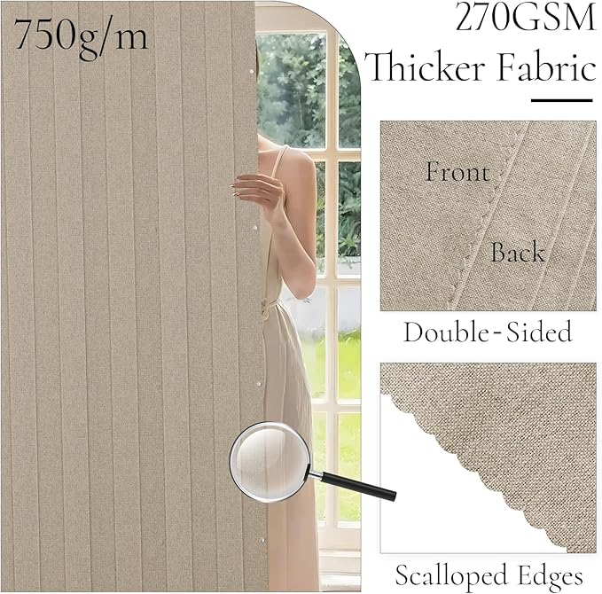 100% Blackout Magnetic Folding Door Curtain, Faux Linen Blackout Thermal Insulated Pinch Pleat Drape for Bedroom, Living Room Patio Door, 1 Panel, W52 x L72, Tan