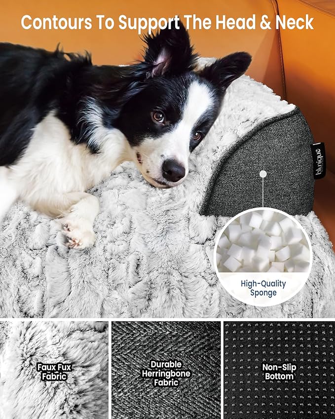 Calming Large Dog Bed for Couch, 41 x 37 inch Removable Couch Cover for Dogs Washable, Non-Slip Fluffy Plush Dog Sofa Mat for Furniture Protector - Grey