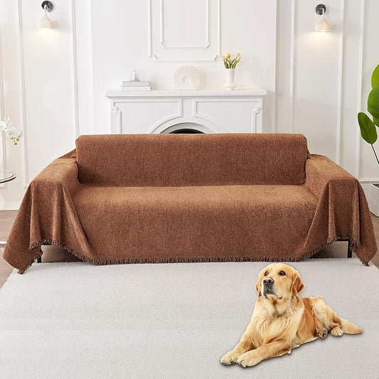 HAOMAIJIA Non Slip Couch Cover Sofa Covers for 3 Cushion Couch Washable sectional Couch Covers for Dogs pet Furniture Protector Couch Cover Blanket for Living Room (Brown, 91"x134")