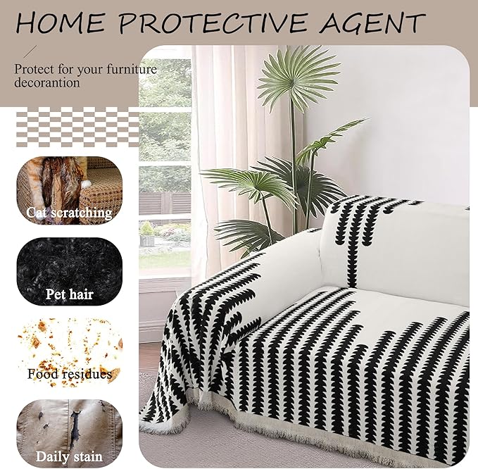 ALIECOM Boho Couch Covers for Sectional Sofa 2 Piece Thick Chenille L Shape Sofa Cover Washable Reversible Couch Cover Blanket Sofa Slipcovers Pet Dog Furniture Protector (XX-Large, Fashion Black)