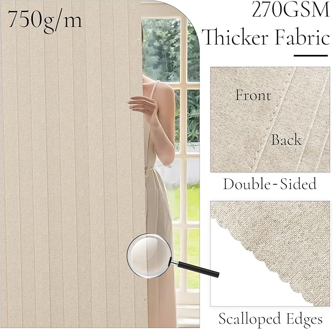 100% Blackout Pleated Curtain with Magnetic Closure, Linen Blackout Curtains 96 Inches Long for Living Room/Bedroom, 1 Panel, W45 x L96, Sand