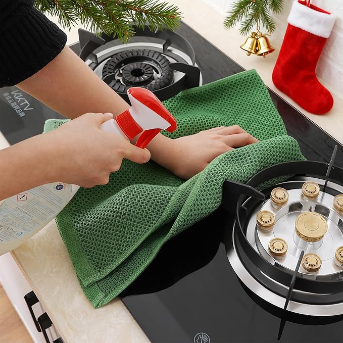 Homaxy 100% Cotton Waffle Weave Kitchen Dish Towels, Ultra Soft Absorbent Quick Drying Cleaning Towel, 13 x 28 Inches, 6-Pack, Grass Green