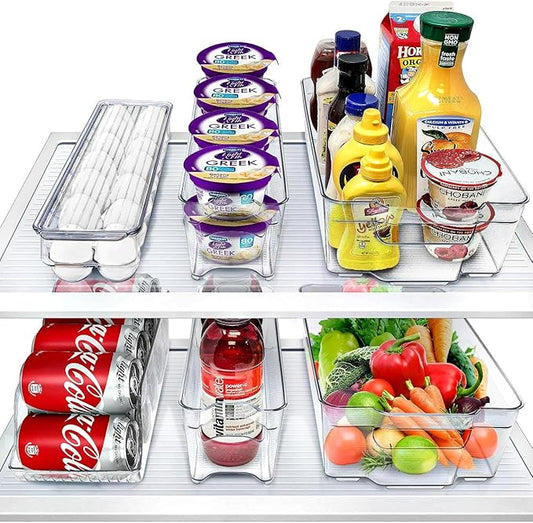 Sorbus Refrigerator Organizers and Storage Bins Set of 6 – Includes 2 Wide Bins, 2 Narrow Bins, Soda Can Organizer (12 Cans), and 14 Egg Holder – Clear Bins for Fridge Organization, Pantry, Freezer