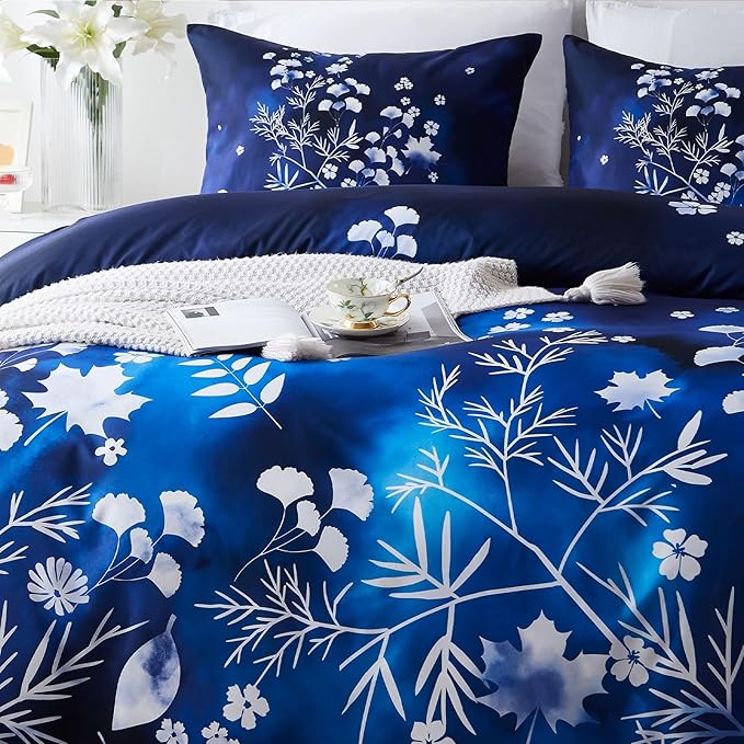 Cupocupa Duvet Cover King Size Set Boho Floral Pattern King Duvet Cover Set for King Size Bed Vintage Soft Bedding Leaf Print Duvet Cover with Pillowcases