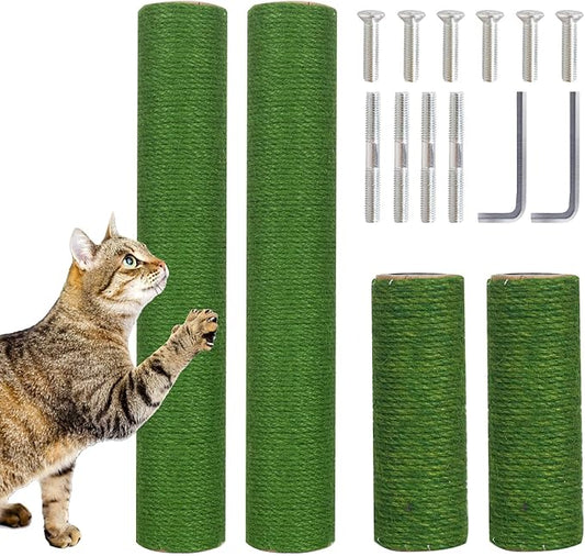 PowerKing Natural Sisal Replacement Scratching Post, 4 Pieces M8 Cat Scratch Post Refill Pole Parts for Refurbishment, White, Include Screws (Green-15.7''+15.7''+7.87''+7.87'')