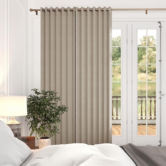 100% Blackout Faux Linen Pinch Pleated Look Curtains Blackout, Accordion Style Drapes 96 Inch Long for Bedroom & Living Room, 1 Panel, W52 x L96, Tan