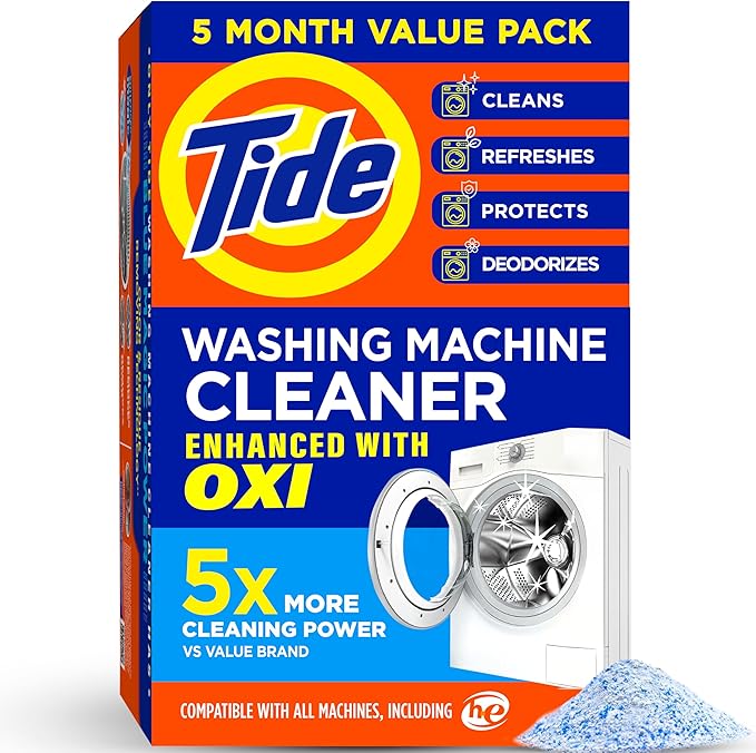 Washing Machine Cleaner by Tide, Washer Machine Cleaner with Oxi for Front and Top Loader Washer Machines, Deep Cleaning Residue & Odor Eliminator, 5 Month Supply (Packaging May Vary)