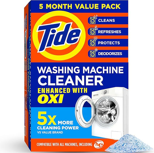 Washing Machine Cleaner by Tide, Washer Machine Cleaner with Oxi for Front and Top Loader Washer Machines, Deep Cleaning Residue & Odor Eliminator, 5 Month Supply (Packaging May Vary)
