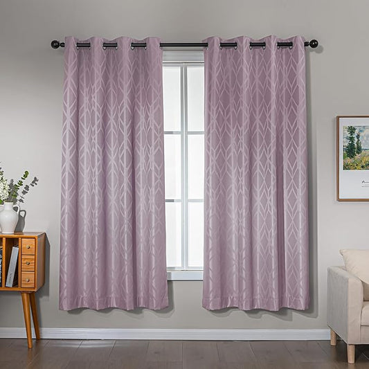 Amazon Basics Jacquard 2-Piece 100% Blackout Curtains, Living Room and Bedroom Drapes, Thermal Insulated Window Treatment, 42"x72", Pink