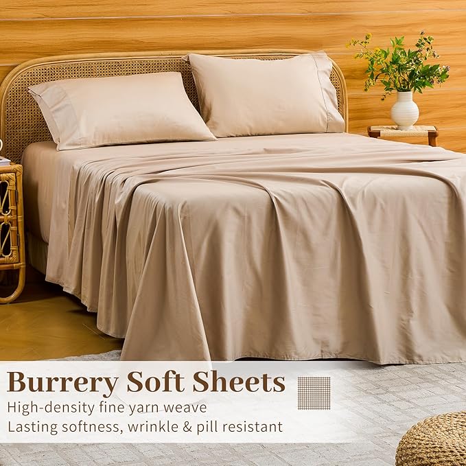 Bedlifes Deep Pocket Sheets 18-24 Inch, California King Size Egyptian Cotton 1000 Thread Count, 4-Piece - Fits Extra Thick Mattresses, Cooling & Breathable (Linen)