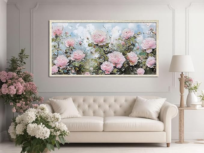 Ardemy Rose Canvas Wall Art for Living Room Floral Framed Pictures Wall Decor Extra Large Paintings Flower Textured Bedroom Artwork Dining Room Home Office Kitchen 40"x20"