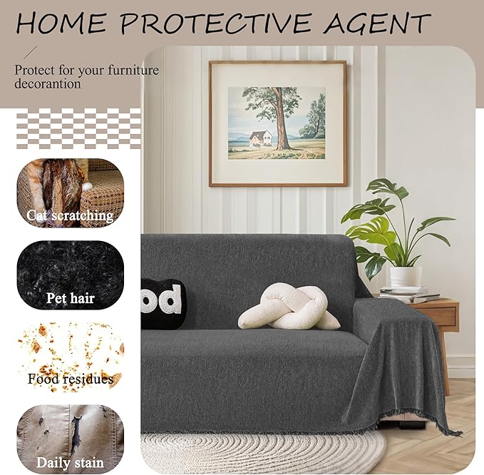 ALIECOM Sectional Couch Covers L Shape Sectional Sofa Cover for Dogs 2 Piece Thick Chenille L Shaped Couch Cover Blanket Chaise Sofa Slipcovers Pet Furniture Protector Washable (XX-Large, Dark Grey)