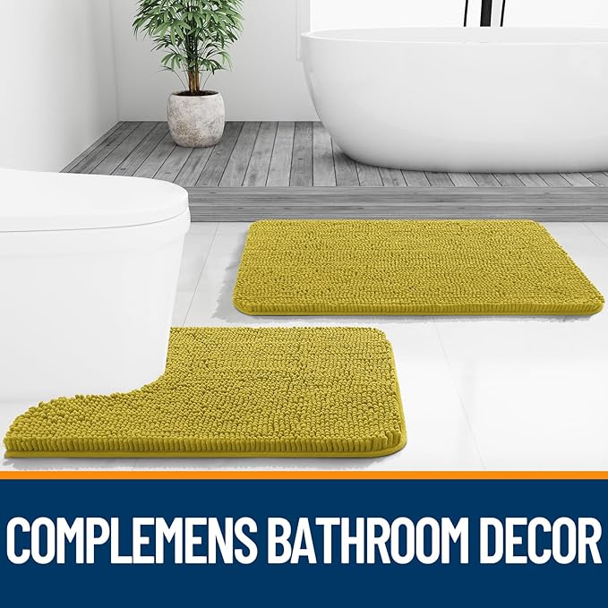 OLANLY Bathroom Rugs 24x16, Extra Soft Absorbent Chenille Bath Rugs, Rubber Backing Quick Dry, Machine Washable Bath Mats for Bathroom Floor, Tub and Shower, Home Decor Accessories, Deep Mustard
