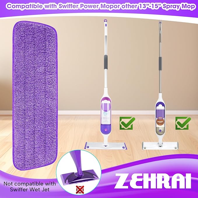 6 Pack Reusable Microfiber Mop Pads for Swiffer PowerMop, Power Mop Refill Pads for 13''-16'' Spray, Machine Washable Power Pads Replacement for All Floor Types Cleaning