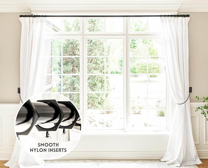 BlastHome® Luxury Curtain Rings - Premium Metal with Quiet, Smooth Nylon Inserts - Pinhooks and Clips Included - 1 1/2" Inside Diameter - 9 Rings for One Standard Curtain - Tuxedo Black