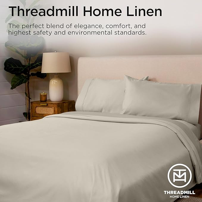 Threadmill Sheets for Twin XL Mattress | 600 Thread Count Twin XL Bed Sheets Set with 15” Deep Pocket | Sateen Weave 3-Piece Bedding Set with Cooling Effect | Taupe