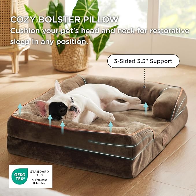 Bedsure Orthopedic Dog Bed Medium Size Dogs - Washable Medium Dog Cat Bed Waterproof, Comfort Pet Couch Sofa with Washable Removable Cover, Pets Bed with Nonskid Bottom, Brown, 28"