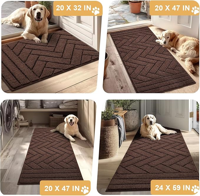 Tindbea Dog Mat for Muddy Paws,Absorbs Moisture Dirt Non-Slip Washable Mud Mat for Dogs,Soft Rubber Backing Front Inside Pet Rug for Entryway, Mud Dog Paws, Patio(20"x31.5",Coffee)