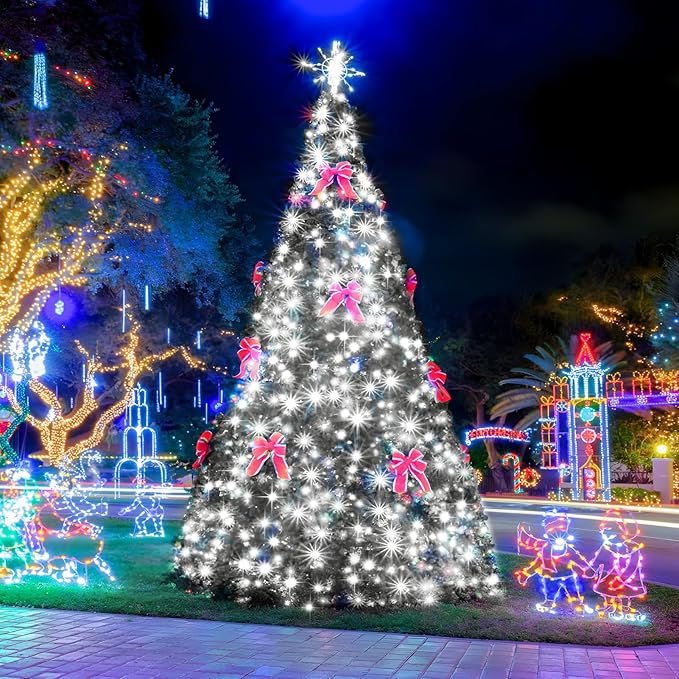 SAUIRS 403FT 1000 LED Christmas Lights Outdoor String Lights with 8 Modes Timer Waterproof Fairy Light Plug in for Outside Indoor Party Xmas Palm Tree Yard Wedding Decorations(Cool White)