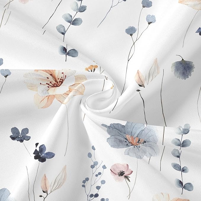 Gibelle 3 in 1 Shower Curtain Set, Blue Watercolor Floral Bath Curtain and PEVA Liner Set with 12 Double Sided Steel Hooks, Waterproof Fabric Bathroom Curtain 72x72