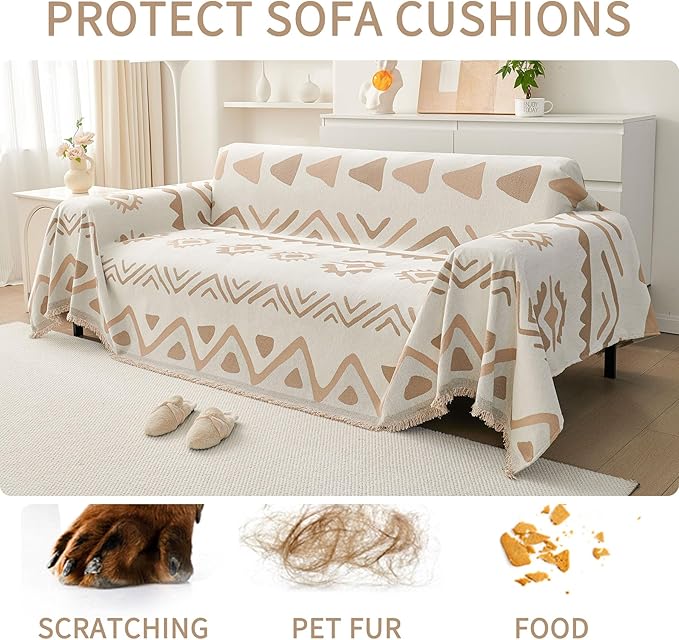 HAOMAIJIA Non Slip Couch Cover Sofa Covers for 3 Cushion Couch Washable sectional Couch Covers for Dogs pet Furniture Protector Couch Cover Blanket for Living Room (My-Khaki, 71"x118")