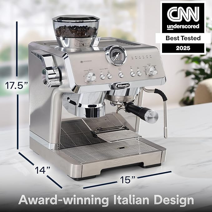 De'Longhi La Specialista Opera Espresso Machine – Cold Brew & Espresso Maker with Smart Tamping, Burr Grinder, Milk Steam Wand/Frother & 19-Bar Pressure – For Lattes & Cappuccinos