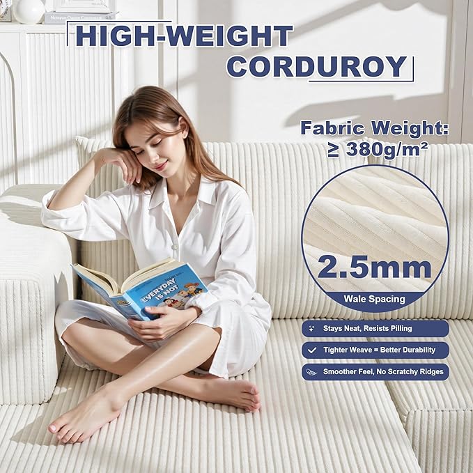 108" Boneless Couches for Living Room, Modular Cloud Couch Sofa - 4 Pieces U Shap Corduroy Sectional Sofa, Fluffy Memory Foam Sleeper Sofa Furniture, No Assembly, Wide Armrest, Beige