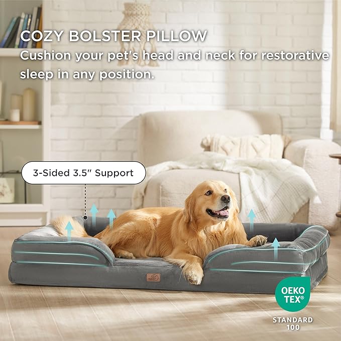 Bedsure XL Plus Orthopedic Dog Bed for Extra Large Dogs - Washable XLarge Dog Cat Bed Waterproof, Comfort Dogs Couch Sofa with Washable Removable Cover, Pet Bed with Nonskid Bottom, Grey, 48"