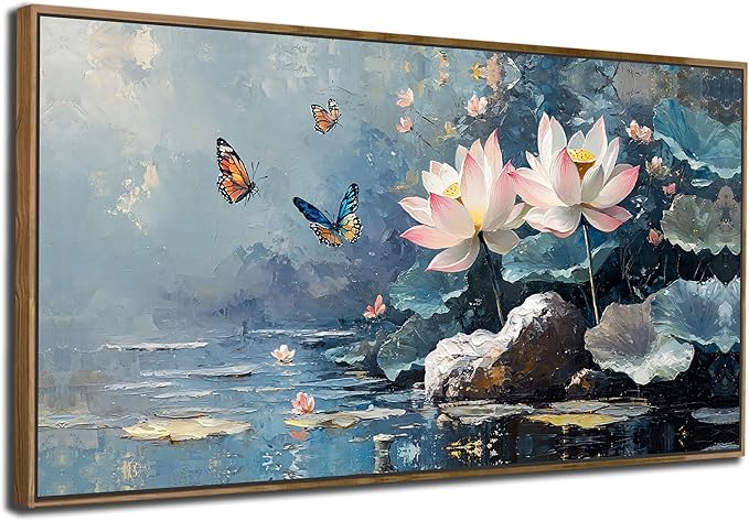 Ardemy Framed Canvas Wall Art Lrage Lotus Floral Pictures Wall Decor Living Room Flower Paintings Artwork for Walls Bedroom Kitchen Dining Room Home Office, 40"x20"