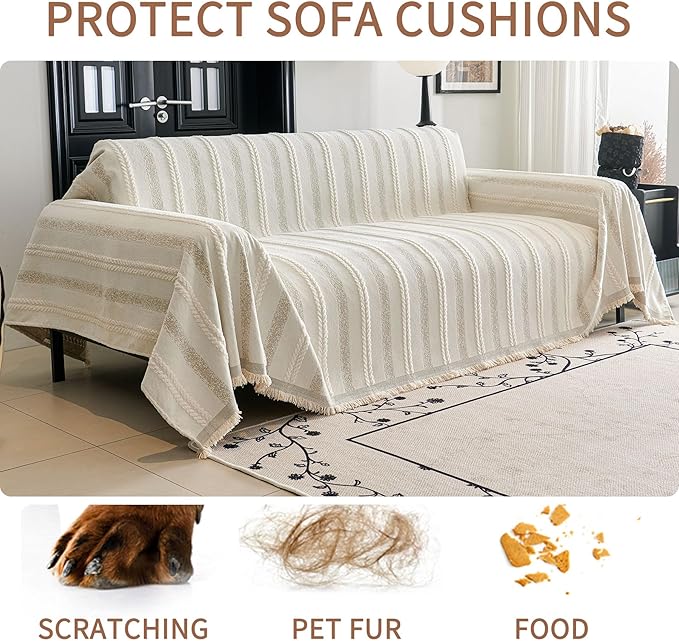 HAOMAIJIA Non Slip Couch Cover Sofa Covers for 2 Cushion Couch Washable sectional Couch Covers for Dogs pet Furniture Protector Couch Cover Blanket for Living Room (TM-Cream White, 71"x102")