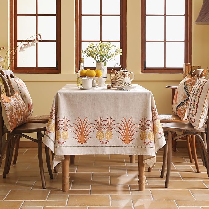 patdrea Designer Square Tablecloth,Pineapple Pattern Linen Tropical Style Tablecloths,Fall Table Cover Cloth Decor for Kitchen Dining Christmas,Tea Party,Thanksgiving,67"x67"-Pineapple B