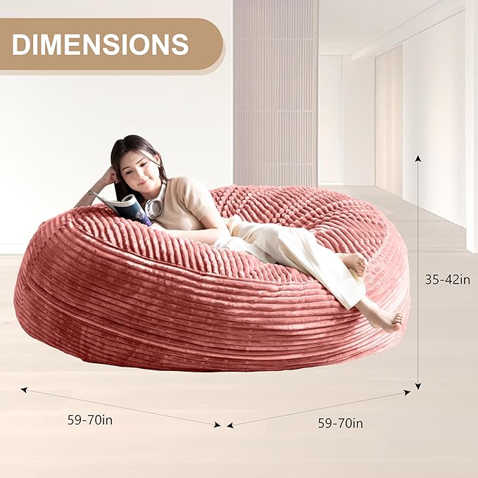 Bean Bag Chair for Adults, Floor Bean Bags Offers Ample Space for Adults,Memory Foam Giant Bean Bags,Lounger Versatile Design Suits Any Room,Movie Nights,Reading (Striped Pink, 6FT)