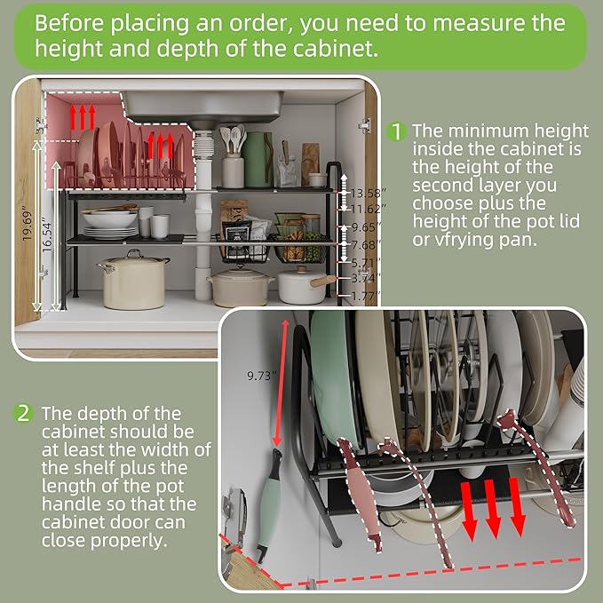 NETEL Adjustable Under Sink Organizers and Storage,Pots and Pans Organizer Under Kitchen Cabinet,Pan Lid Organizers inside Cabinet,Expandable Cabinet Storage Shelf with Pan Rack and 7 Dividers