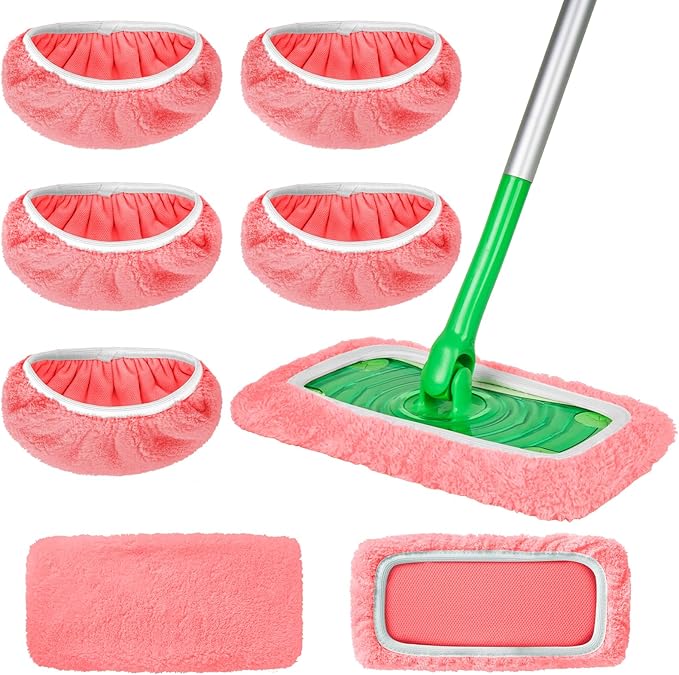 5 Pack Reusable Microfiber Mop Pads Compatible with Swiffer Sweeper, Wet and Dry Flat mop Cover, Washable Pads for Surface/Hardwood Floor Cleaning (Mop is Not Included)