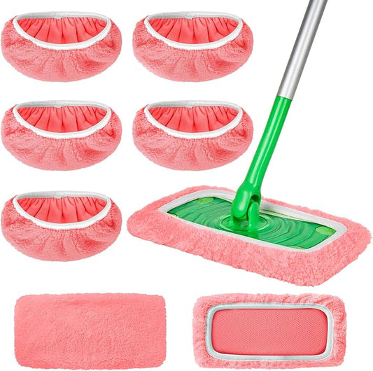 5 Pack Reusable Microfiber Mop Pads Compatible with Swiffer Sweeper, Wet and Dry Flat mop Cover, Washable Pads for Surface/Hardwood Floor Cleaning (Mop is Not Included)