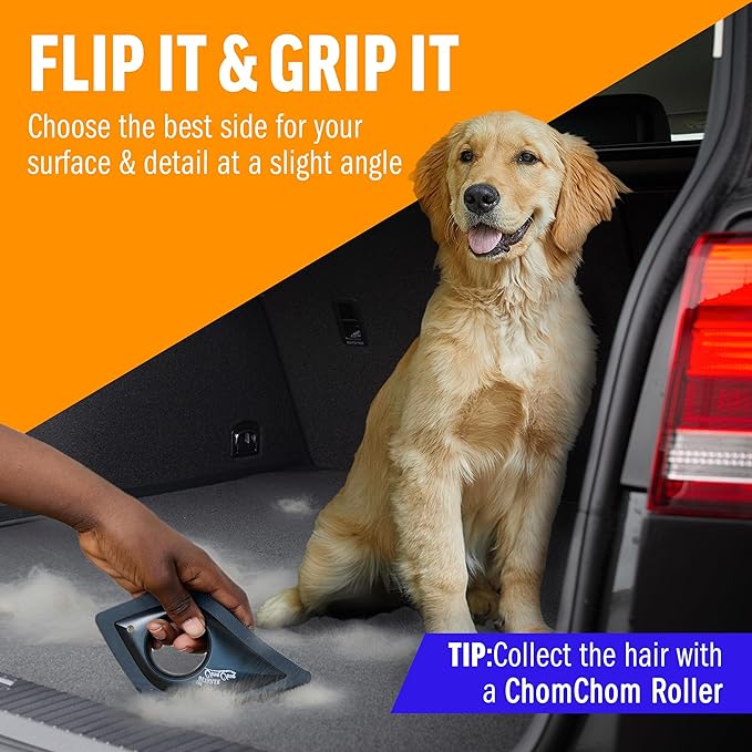 ChomChom Roller Detailer- Scraper for Pet Hair Remover and Lint - Great for CAR - Cat and Dog Hair Remover for Couch, Furniture, Carpet, Clothing and Bedding - Travel Multi-Surface Fur Removal Tool