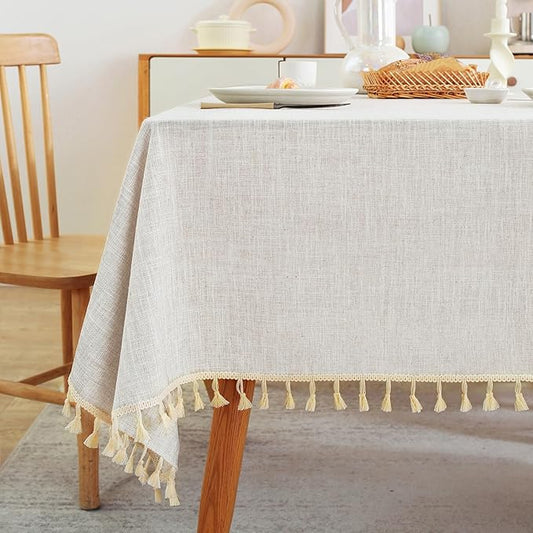 Textured Table cloth for Rectangle table, Heavy Duty Farmhouse Tablecloth Solid Cotton Linen Waterproof Wrinkle Free Burlap Tables Cover for Kitchen Dining,Party, Ivory 55''x120'',10-12 Seats
