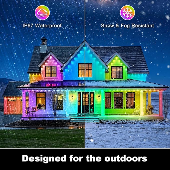 100FT Permanent Outdoor Lights Waterproof with Smart App Control Remote,DIY Scene Modes,Music Sync hronization,Eaves Lights for Garden Decor,Deck,Christmas