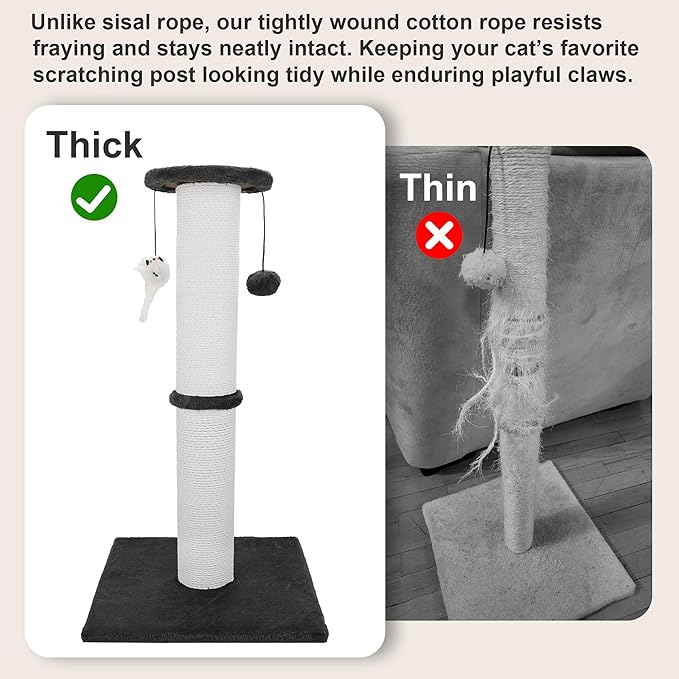 Cat Scratching Post 34 Inches Heavy Duty and Thicker Cat Scratching Post Sisal Rope with Hanging Ball and Mice Scratching Post for Indoor Cats and Adult(Bright Green)