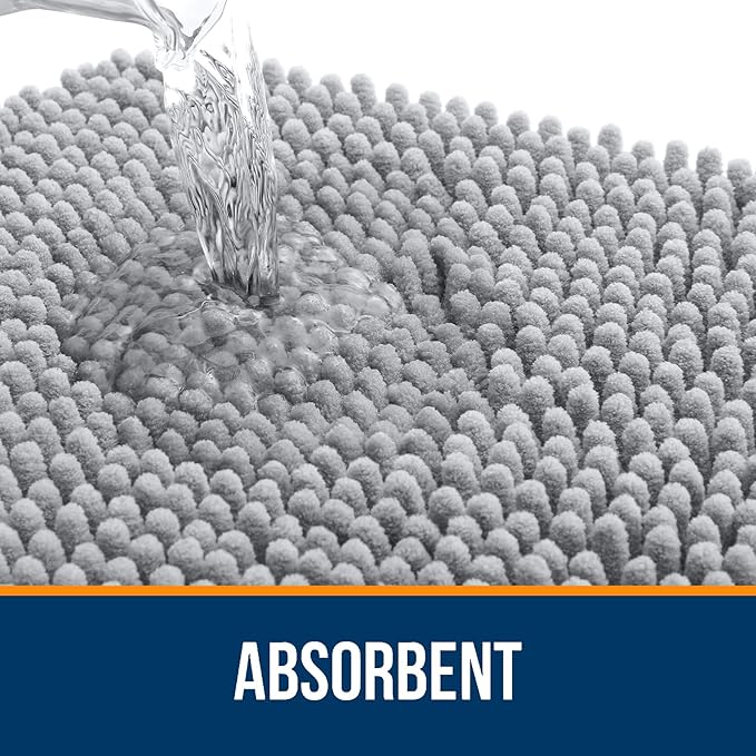 OLANLY Bathroom Rugs 34x21, Extra Soft Absorbent Chenille Bath Rugs, Rubber Backing Quick Dry, Machine Washable Bath Mats for Bathroom Floor, Tub and Shower, Home Decor Accessories, Light Grey