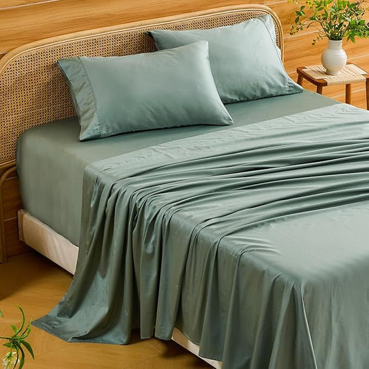 Bedlifes Deep Pocket Sheets 18-24 Inch, Queen Size Egyptian Cotton 1000 Thread Count, 4-Piece - Fits Extra Thick Mattresses, Cooling & Breathable (Sage Green)