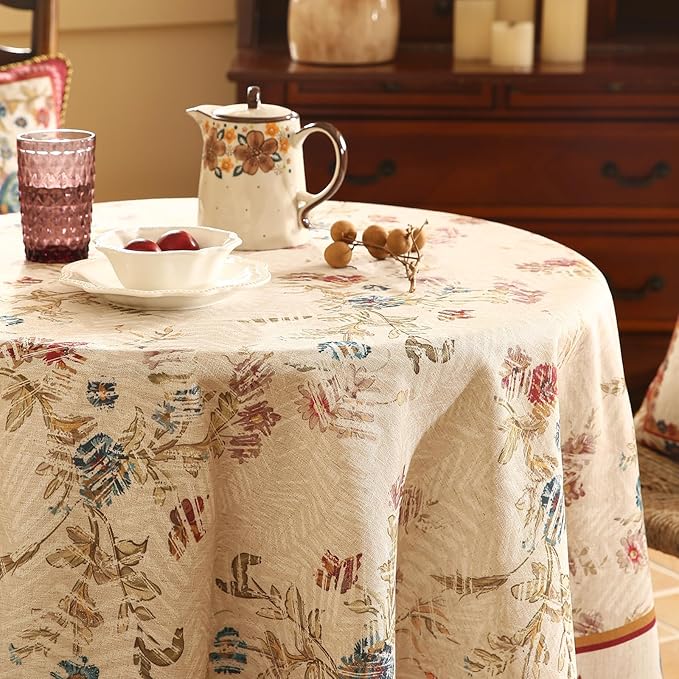 patdrea Designer Vintage Linen Small Round Tablecloth,Vintage Red Animals Pattern Floral Tablecloths,Decoration Table Cover for Kitchen Dining Christmas,Party,Thanksgiving,Diameter 55"-Townlife E