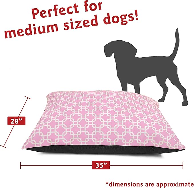 Majestic Pet Rectangle Medium Dog Bed - Non-Slip Washable Comfy Crate Kennel Pillow for Sleeping - 35 x 28 Inch for Medium Breed - Links Pink