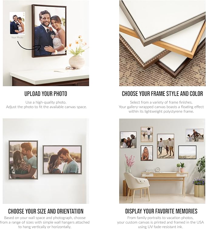 Kate and Laurel Custom Printed Framed Canvas Wall Art; 30x30 Brown; Sylvie Square Personal Canvas Print with Your Photos for Bedroom or Living Room Gallery Wall | Printed and Hand Framed in the USA